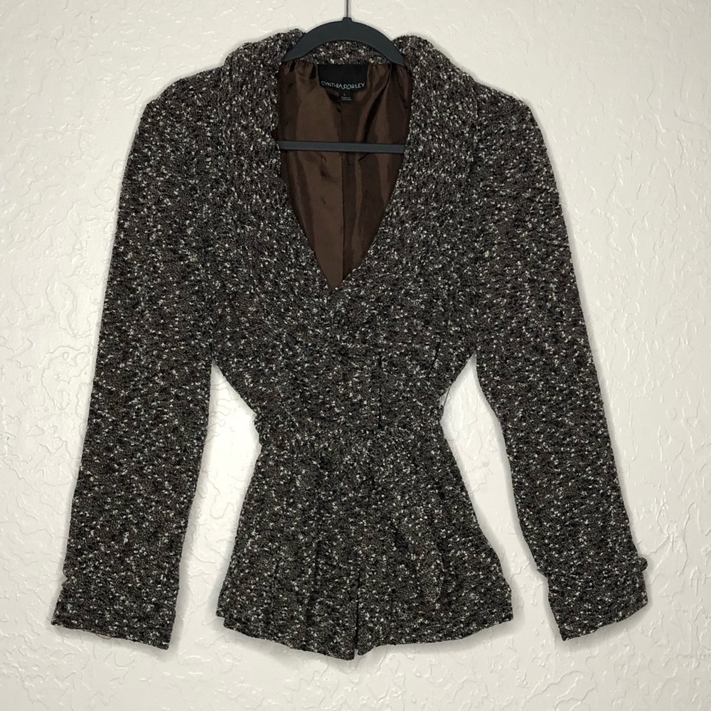 Cynthia Rowley Black & Gray Belted Jacket Size Large